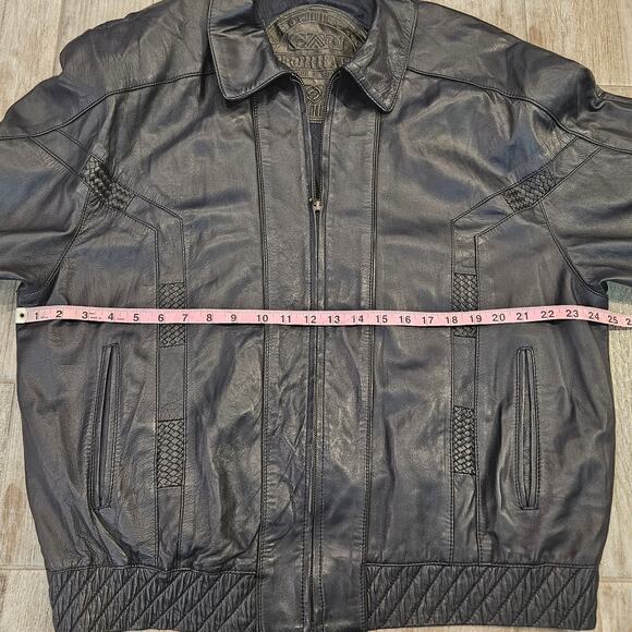 Vintage Torras Leather Jacket Mens Size XL Black Zip Front Bomber Spain Retro - Picture 2 of 15